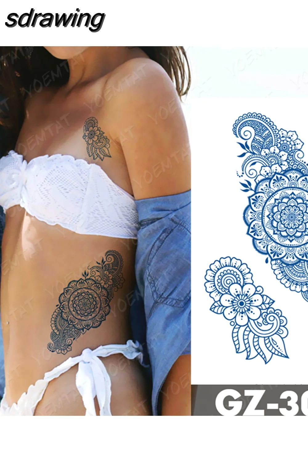 sdrawing Ink Tattoos Body Art Lasting Waterproof Temporary Tattoo Sticker Rose Flower Pearl Tatoo Arm Fake Butterfly Peony Tatto