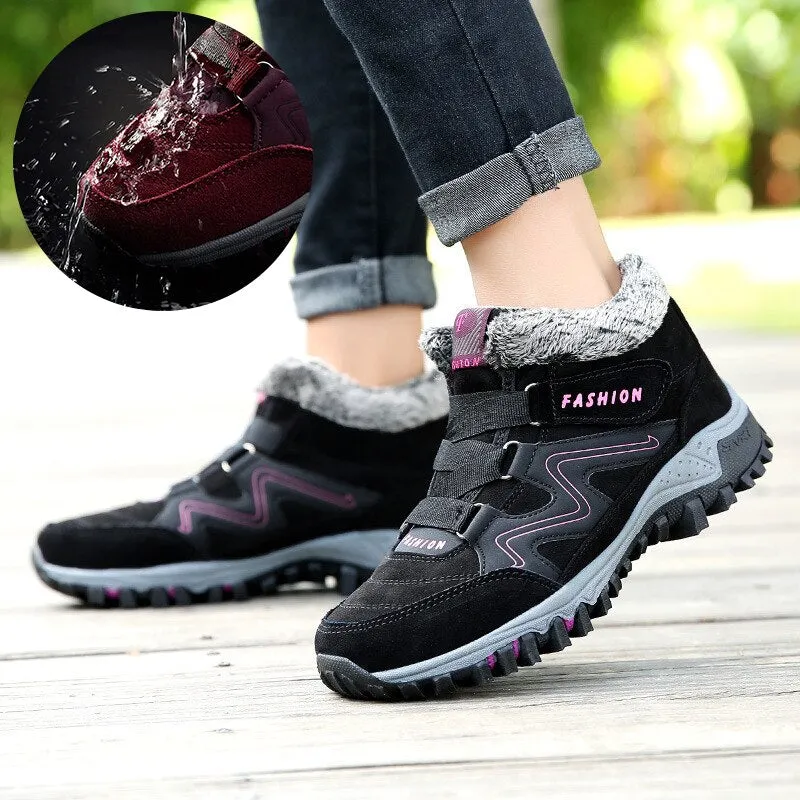 Lucyever New Waterproof Snow Boots Women Winter 2021 Hook Loop Warm Thick Plush Ankle Boots Woman Soft Non-slip Hiking Shoes