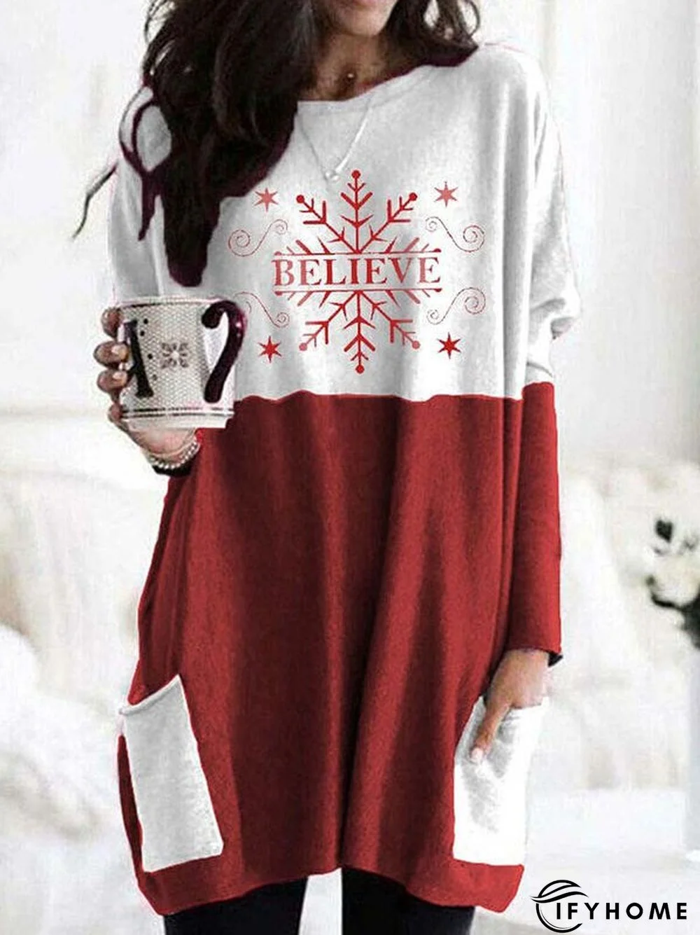 Print Figure Round Neck Long Sleeve Christmas Sweatshirt | IFYHOME