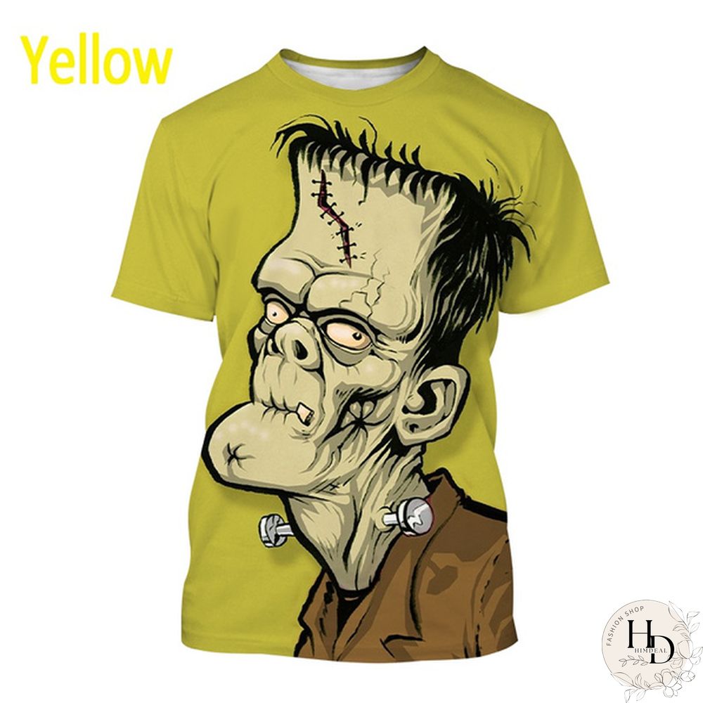 Frankenstein Short-Sleeved Shirt Mens Casual Fashion Horror Movie Harajuku Streetwear Top