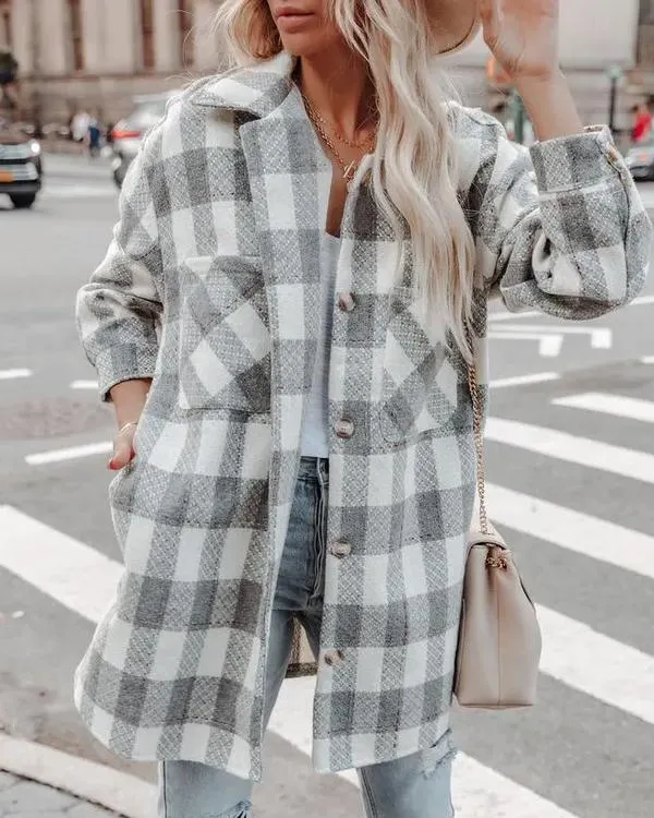 New Fashion Plaid Long Shirt Jacket
