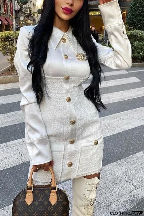 Button Blazer Collar Mini Dress