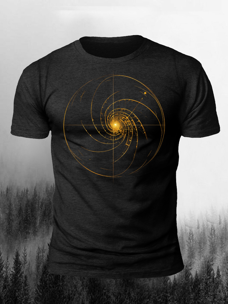 Men's Spiral Golden Print Casual Short Sleeve T-shirt