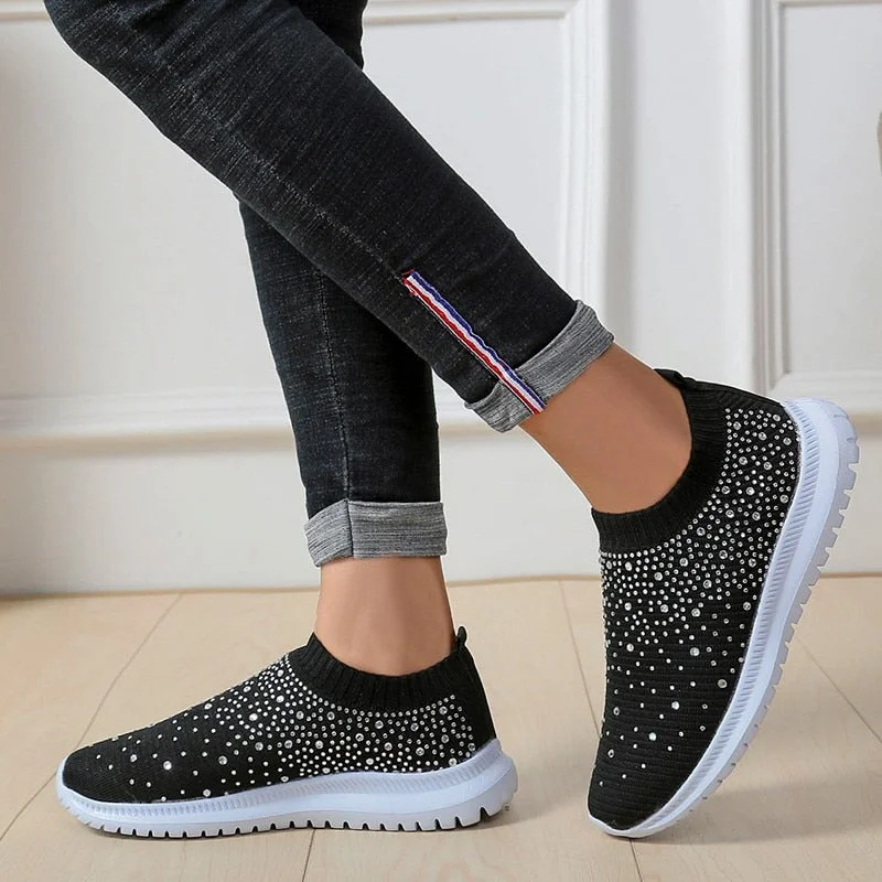 Women Lightweight Sneakers Summer Casual Rhinestone Shoes Ladies Vulcanized Shoes Bling Slip On Sneaker Female Tenis Feminino