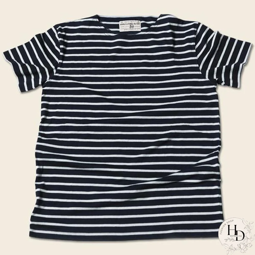 French Sailor Style Boat Neck Breton Striped Short-Sleeved T