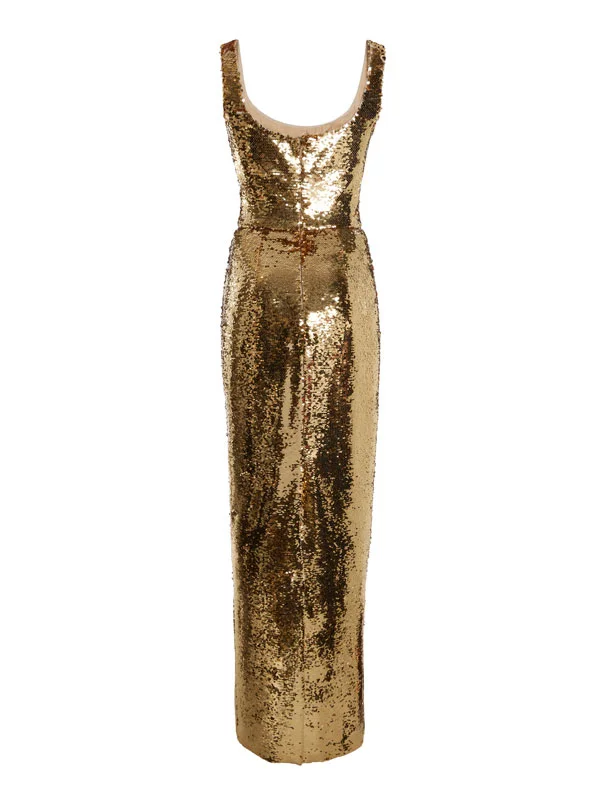 Sequined Straight Elegant Spaghetti Straps Women's Gown