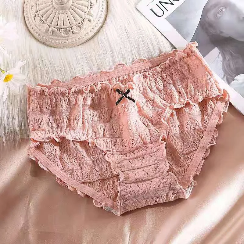 French Sexy Panties Plus Size Women's Cotton Underwear Girls Fashion Comfort Briefs Sexy Lace Underpants Female Bow Lingerie