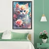 [Stock limit&eacute; - Peinture diamant](Grande Taille) Chaton sous les fleurs volantes-plein rond diamant peinture-40 * 60cm