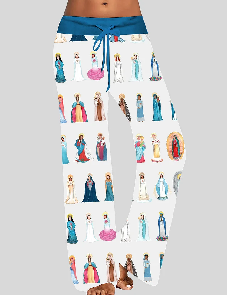 Women's Our Lady of Guadalupe Catholic Home Wide Leg Drawstring Waistband Pants