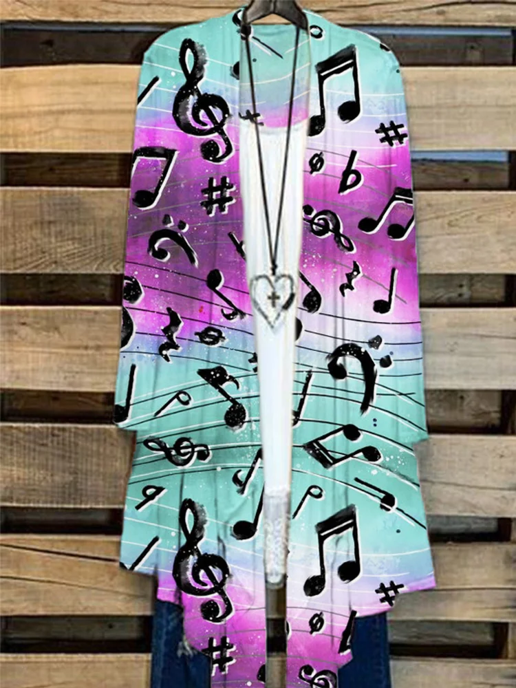 Music Notes Art Long Sleeve Flowy Cardigan