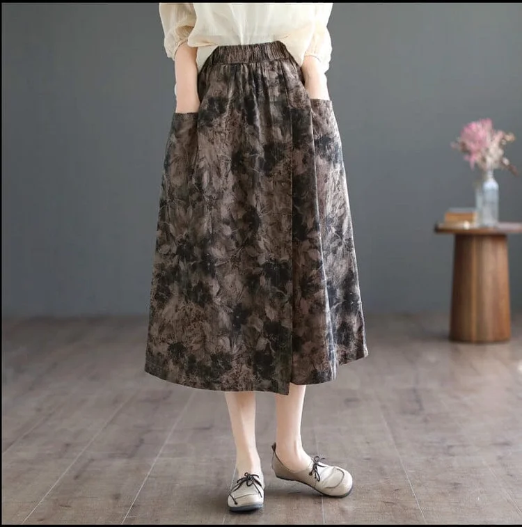 Spring Summer Retro Floral Cotton A-Line Skirt