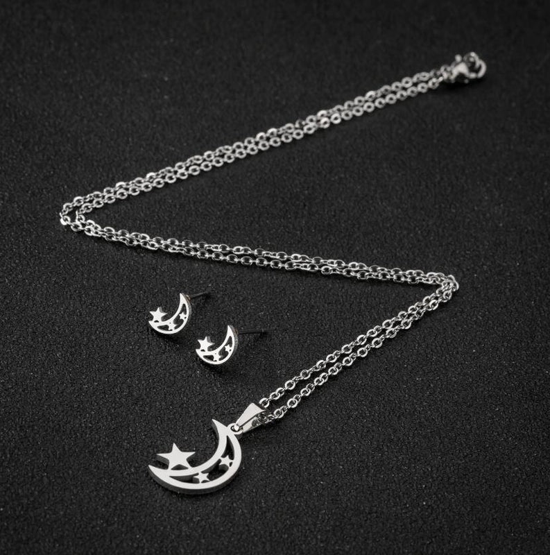 1 Set Fashion Star Moon Heart Shape Titanium Steel Plating Earrings Necklace