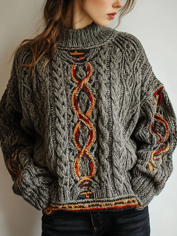 Irish Celtic Knot Knitted Retro Chunky Cozy Sweater