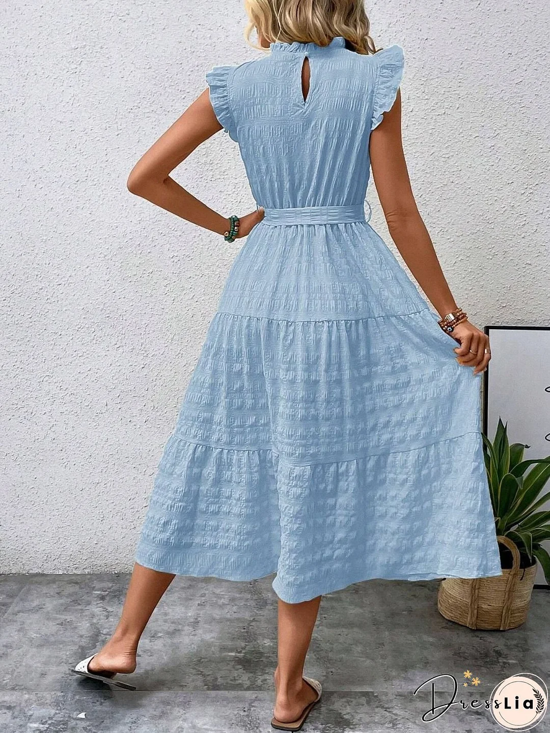 Tied Ruffled Cap Sleeve Midi Dress