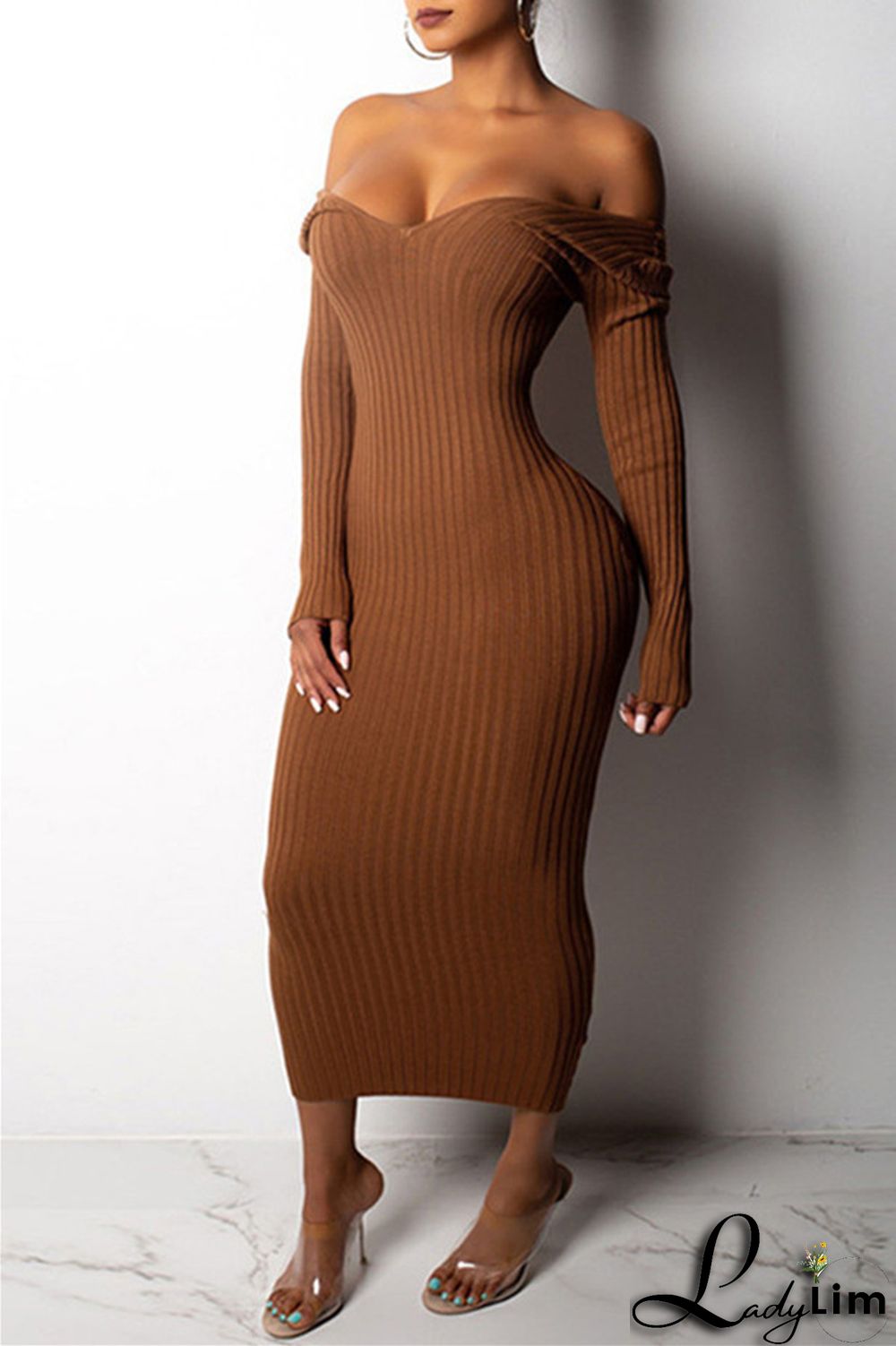 Black Fashion Casual Solid Basic V Neck Long Sleeve Dresses