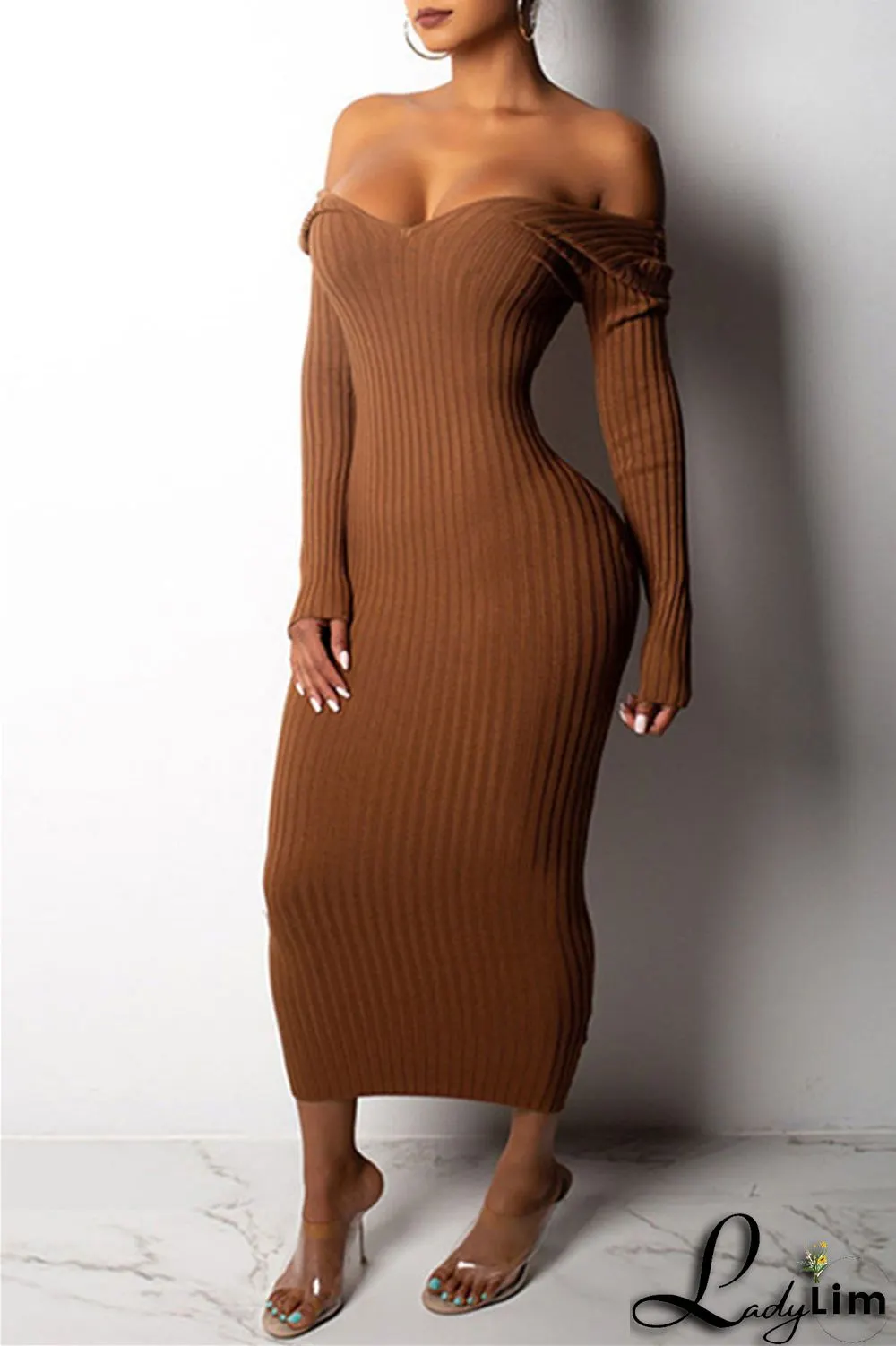 Black Fashion Casual Solid Basic V Neck Long Sleeve Dresses