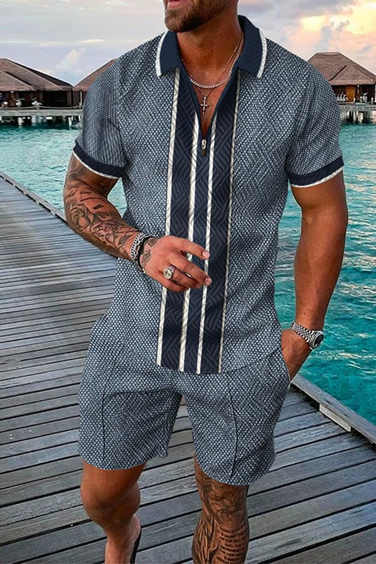 Tiboyz Short Sleeve Polo Shirt And Shorts Two Piece Set