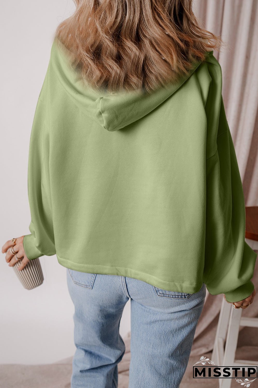 Pocketed Half Zip Dropped Shoulder Hoodie