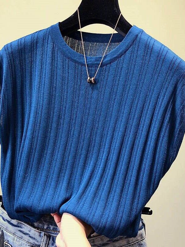 Solid Color Cap Sleeve Loose Casual Knit T-Shirts