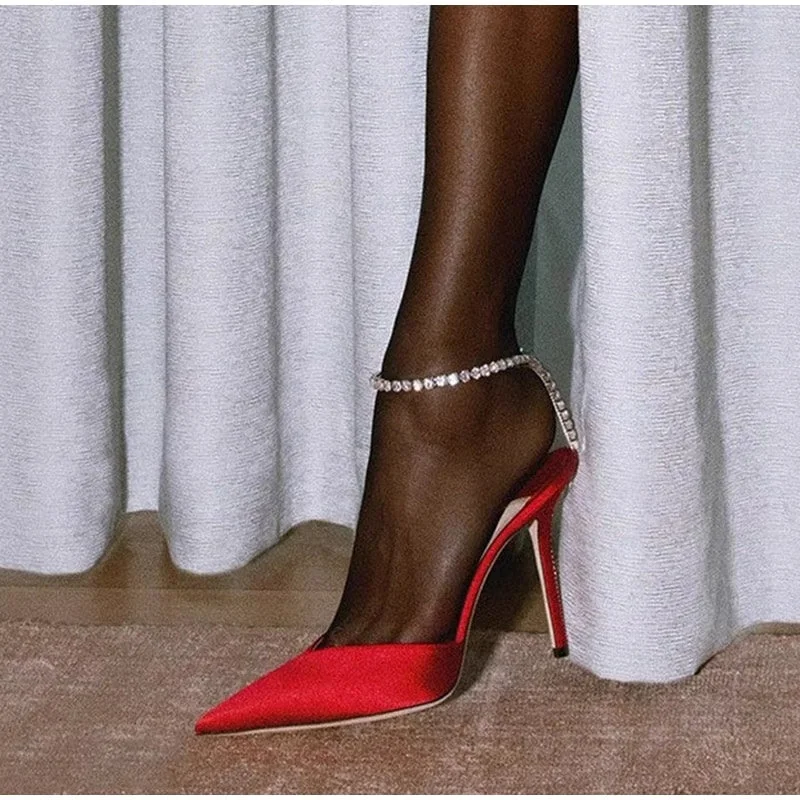 Sexy Women' s Sandals Crystal Chains Thin High Heels Gladiator Ladies Pumps Luxury Elegant Wedding Female Modern Shoes 2022