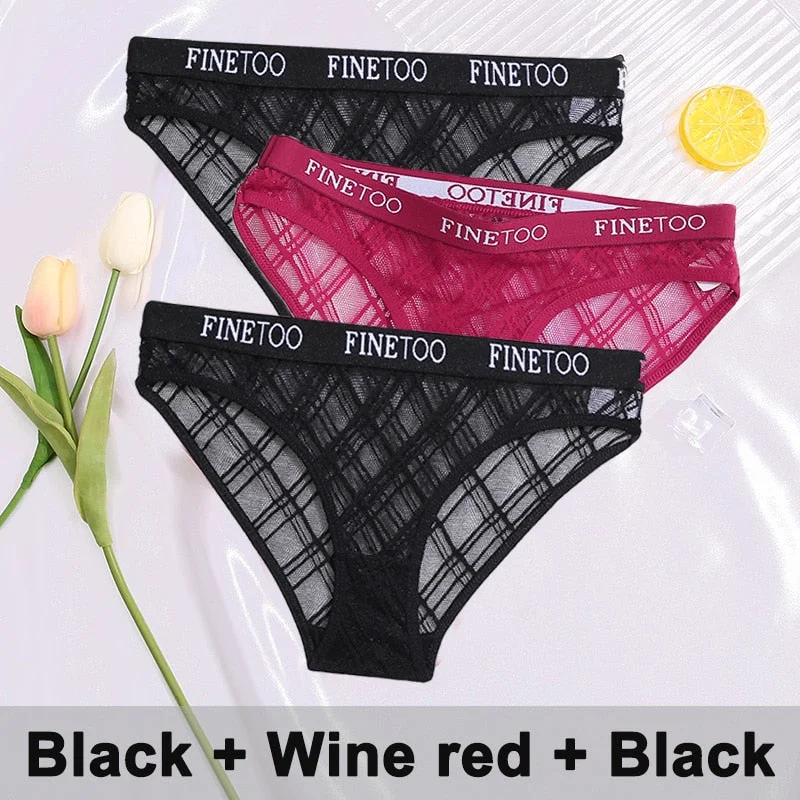 3PCS/Set Lace Panties Women's Lingerie Underwear Perspective Sexy Panties Female Underpanties Grid Mesh Design Briefs Pantys