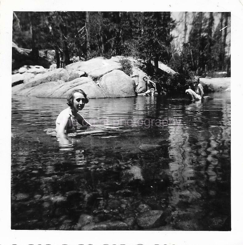 WATER PORTRAIT Vintage FOUND Photo Poster painting bw Mother Kids WOMAN Original Snapshot 01 29