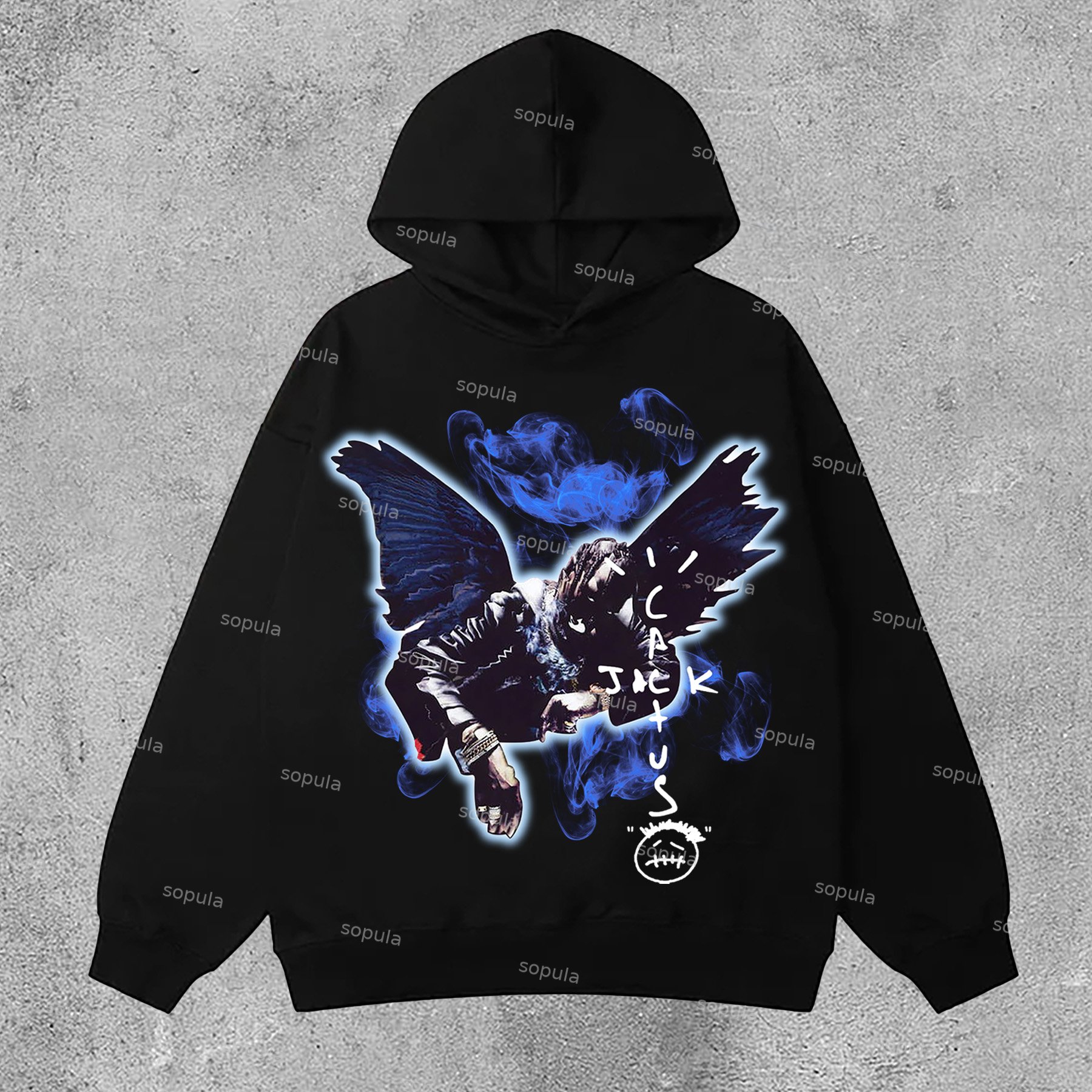 Sopula Travis Scott Portrait Graphic Print Side Pockets Retro Hoodie - SOPULA