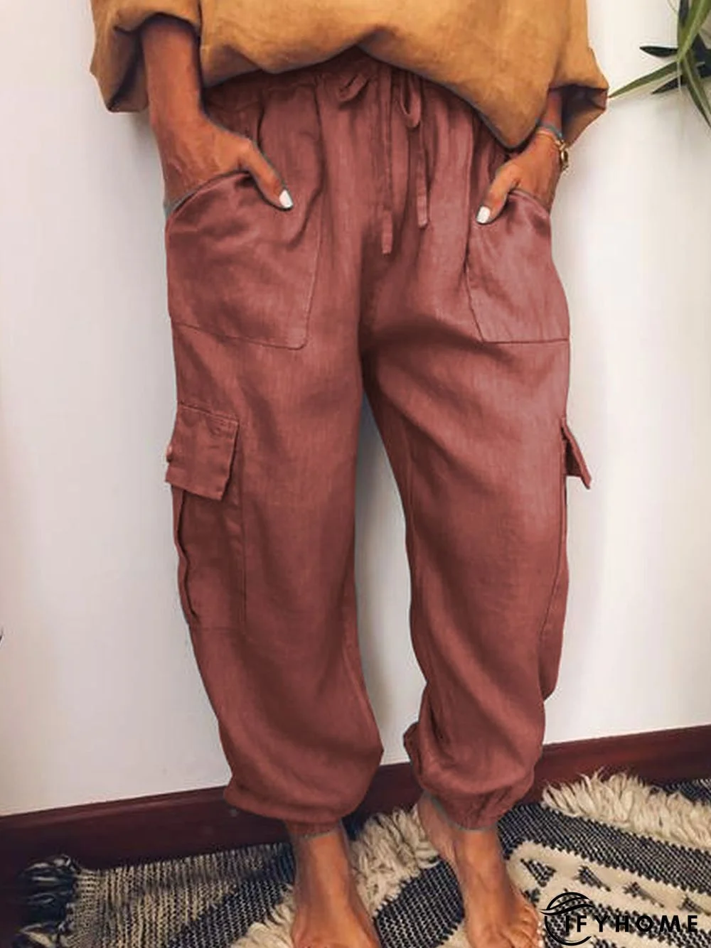 Casual Pockets Cotton-Blend Pants | IFYHOME