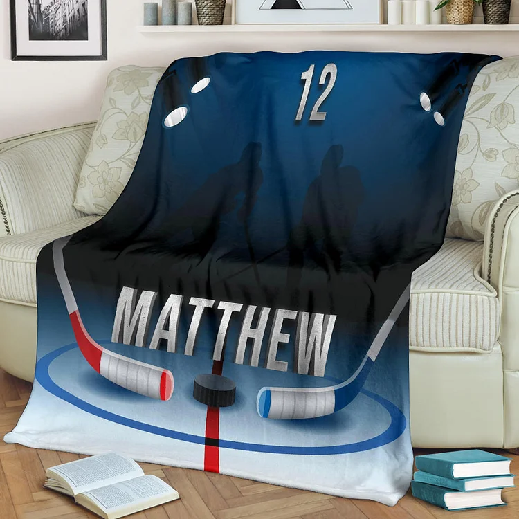 Personalized Hockey Blanket, Ice Hockey Field Sherpa Fleece Blanket | BKKid564