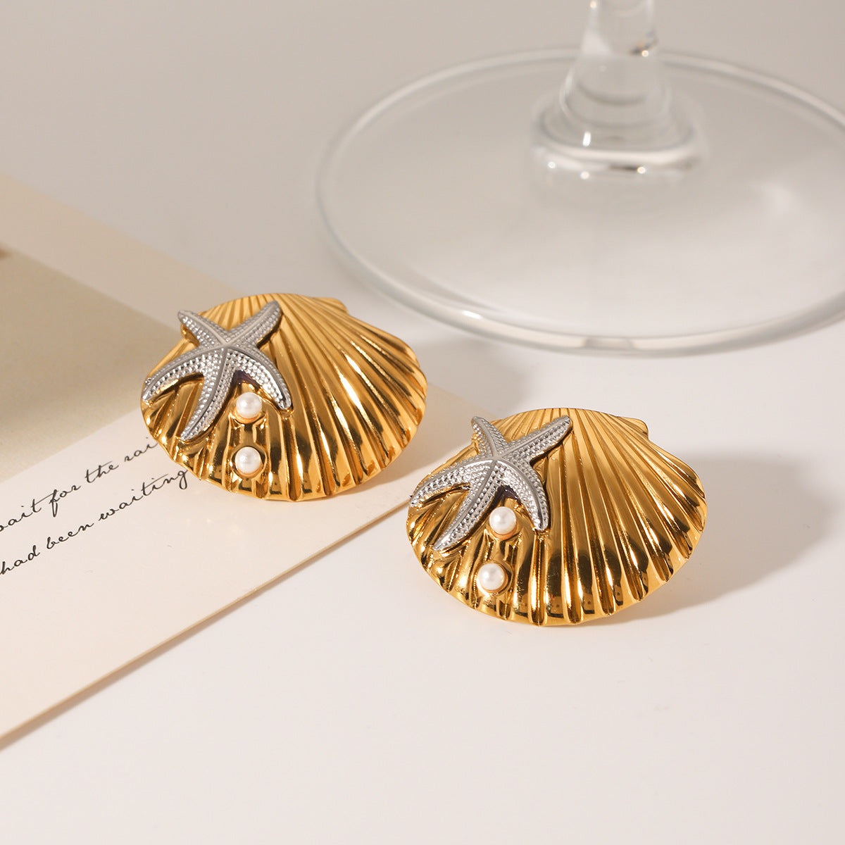 Stainless Steel Starfish Pearl Earrings Shell Earrings Gold And Silver Color Matching Titanium Steel Earrings