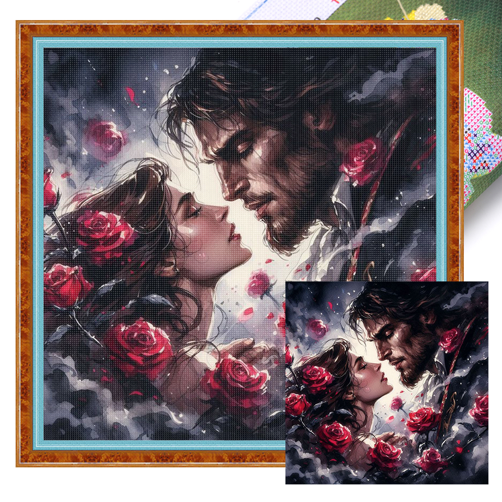 Rose couple Full 11CT Pre-stamped Canvas(50*50cm) Cross Stitch