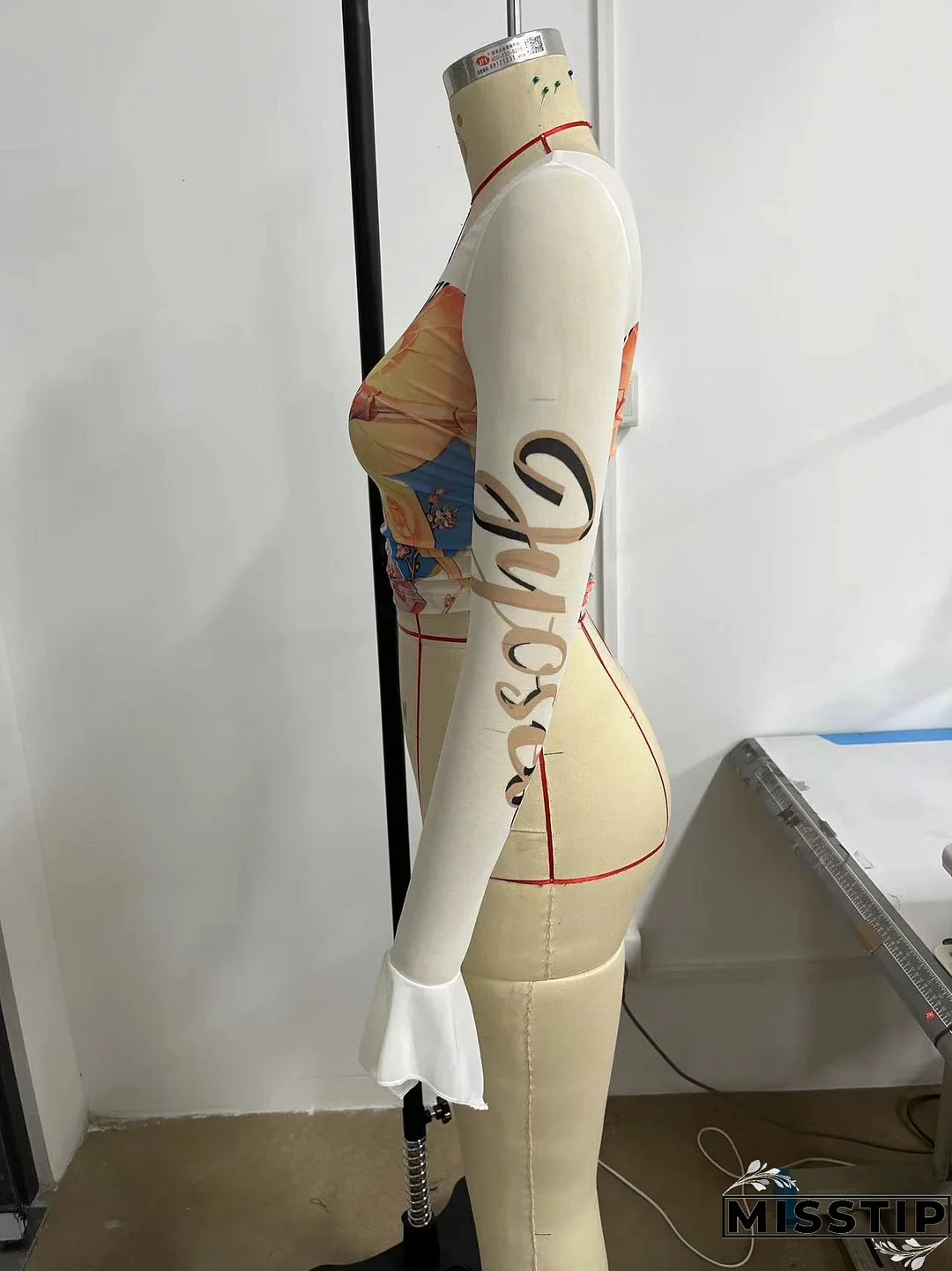 Summer Street Slash Shoulder Single Sleeve Print Women Crop Slim Top