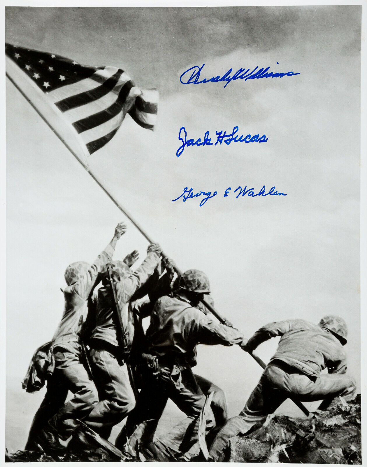 IWO JIMA World War 2 - Signed Photo Poster paintinggraph - WILLIAMS / LUCAS / WAHLEN - preprint