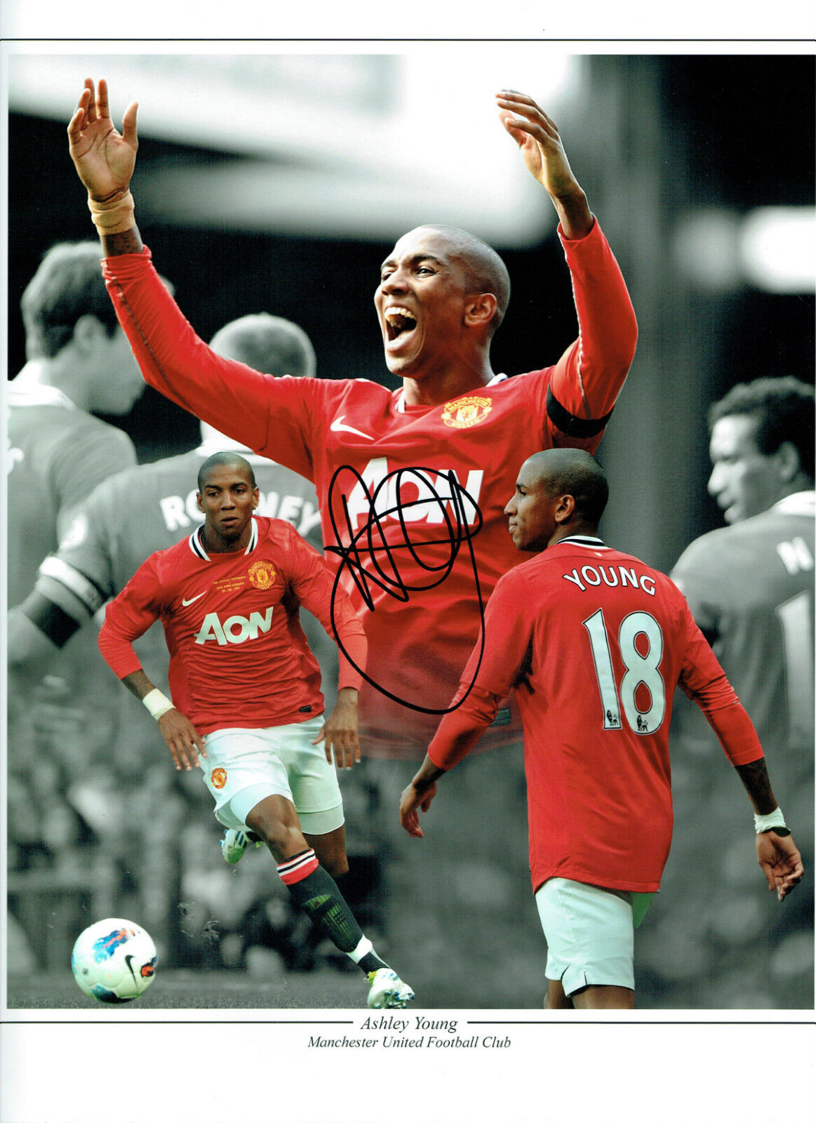 Ashley YOUNG Signed Autograph 16x12 Manchester United Photo Poster painting AFTAL COA