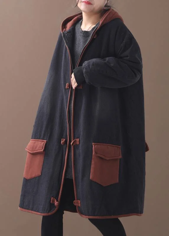 Women two pockets Fine winter Coats Women red hooded baggy coat