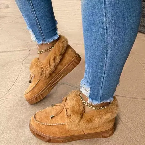 Winter Women Fashion Flat Shoes Suede Women Cute Soft Fur Padded Shoes Slip On Platform Ladies Casual Shoes