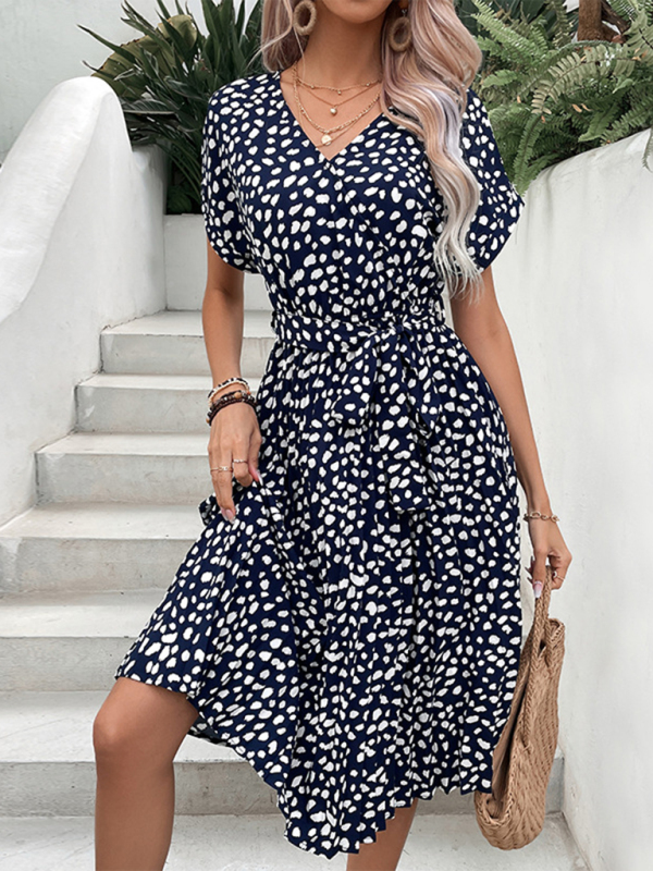Mature Women Casual Summer New Short Sleeve Leopard Print Dress
