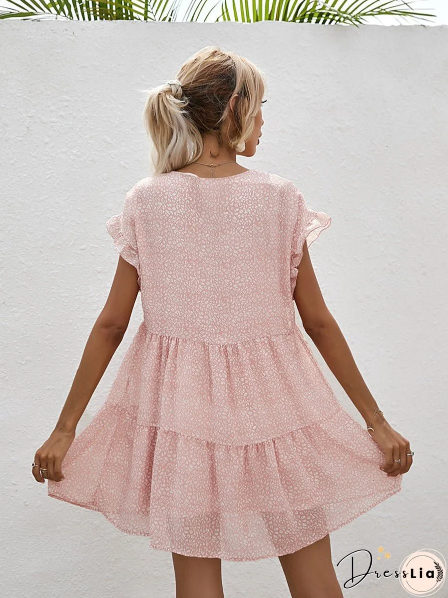 Chiffon Loose V Neck Short Sleeve Mini Dress