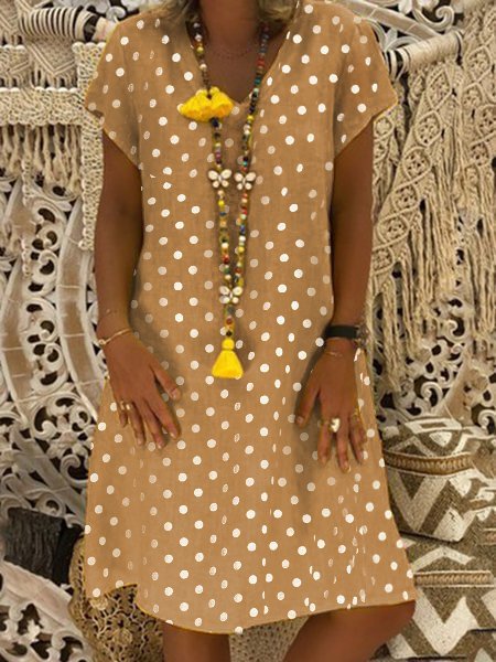 V Neck Women Dresses Shift Daily Casual Polka Dots Dresses Zaesvini