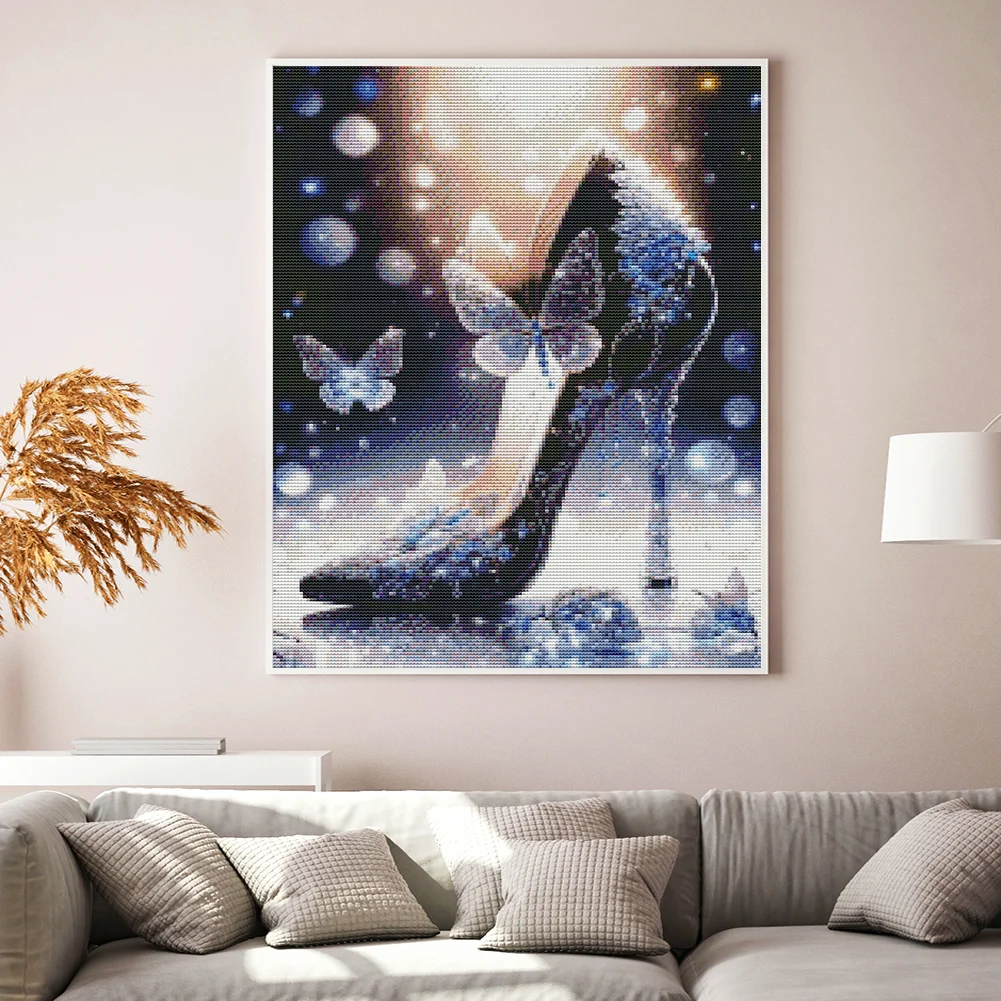 11CT Full Stamped&nbsp;Cross Stitch - Butterfly High Heels(Canvas|40*50CM)