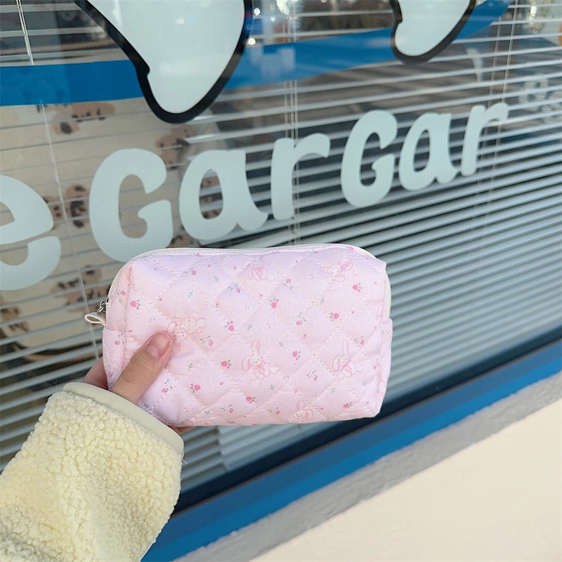 31291 Fresh Quilted Hand-held Cosmetic Bag Girl Large Capacity Cute Storage Student Zipper Stationery Bag Pencil Case