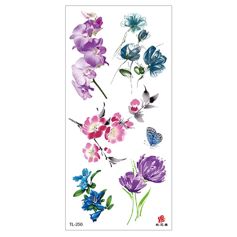 Peony Rose Temporary Tattoo Stickers,Women Body Art Tattoo,Girl Back Breast Arm Leg Red Blue Pink Flower Fake Tatoos