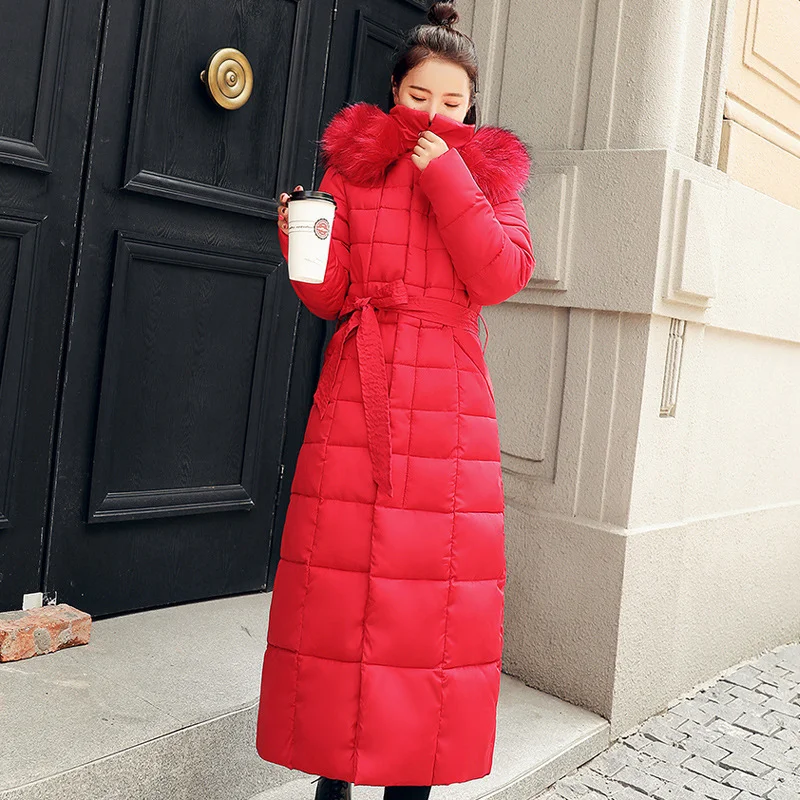 Toloer Cotton-Padded Clothes Female Over The Knee Long Style 2023 New Winter Dress Korean Version Slim Add Thick Big Wool Collar Large Size Down Cotton Jacket Cotton-Padded Jacket-Outfit Ideas