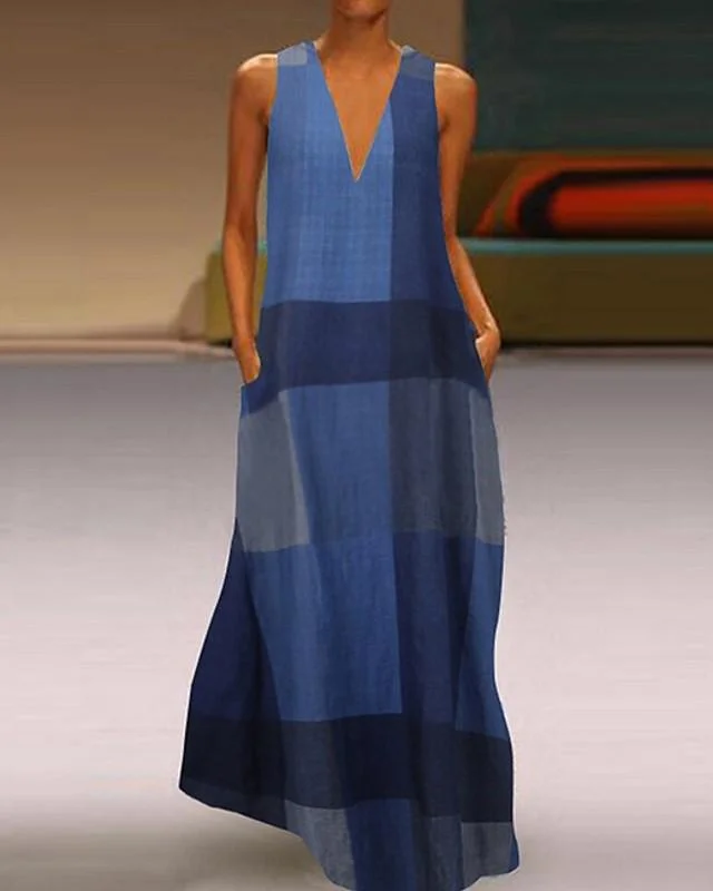 Women's A-Line Dress Maxi long Dress Sleeveless Color Block Summer Hot Elegant Maxi Dress Blue Red Yellow M L XL