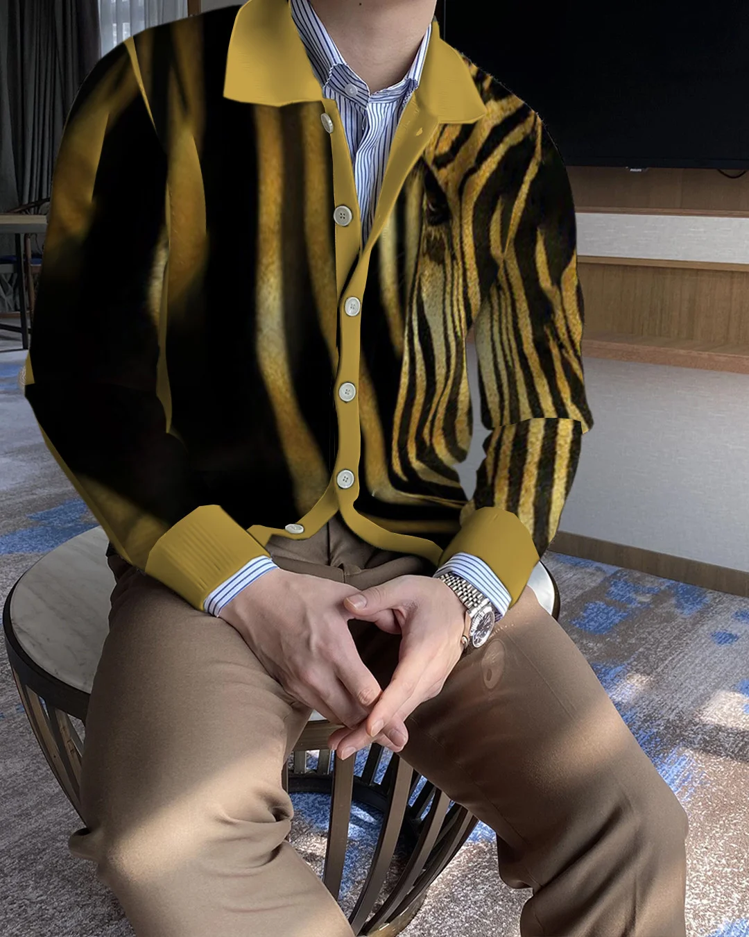 Men's Lapel Knitted Sweater Cardigan c3ea