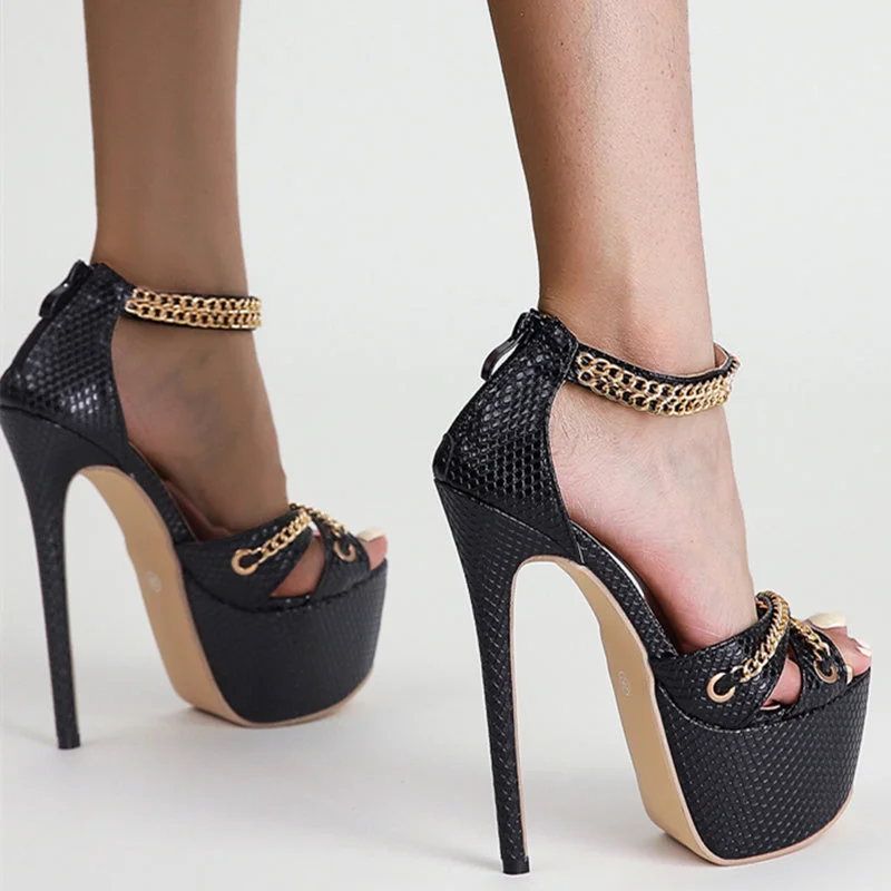  Women Sandals High Heels Metal Chain Buckle Platform Heeled Party Shoes Big Size 42 New Fashion Dress Sandalias