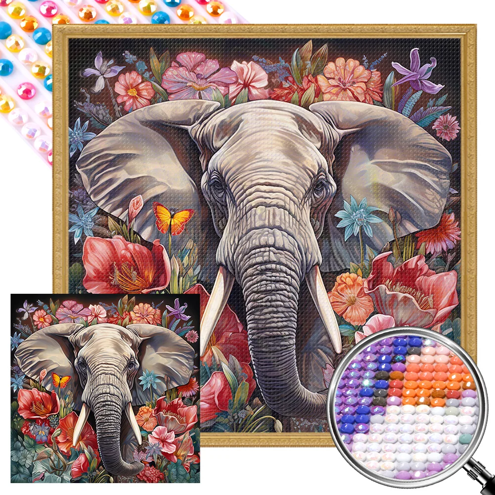 Partial AB Full Round Diamond Painting - Flower Elephant(Canvas|45*45cm)