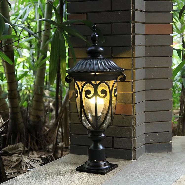 Round Bubble Glass Waterproof Black European Style Outdoor Pillar Lamp - Appledas