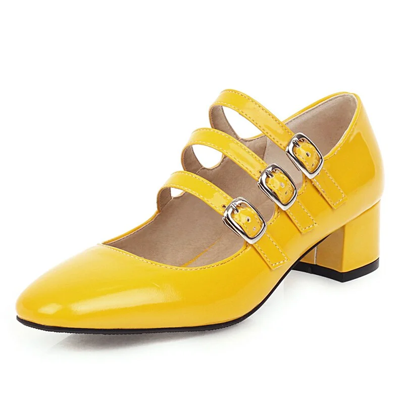 Gdgydh Brand Designer Ladies Shoes Big Sizes Square Toe Mary Janes Women Office Shoes Pumps Mid Heel Patent Leather Spring 2021