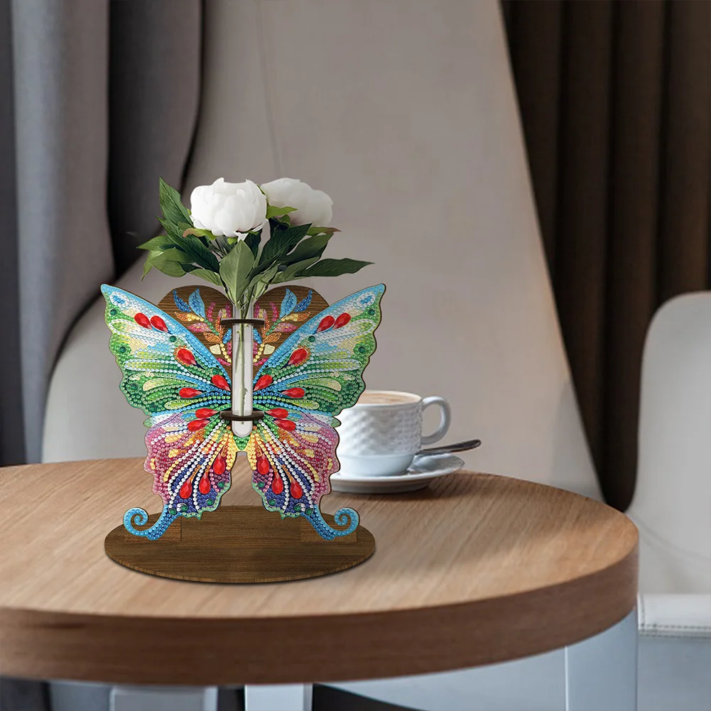 DIY Wooden Butterfly Diamond Painting Flower Vase Ornaments for Home Office Decor